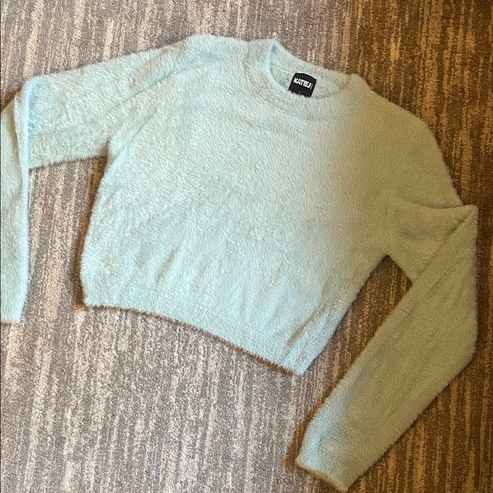 Katie J NYC Light Green Fuzzy Sweater